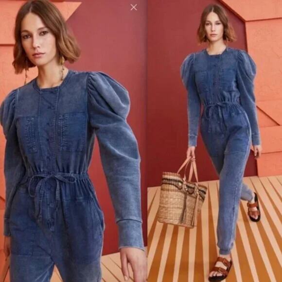 Ulla Johnson Pants - Ulla Johnson Sadie Puff Sleeve Blue Jumpsuit